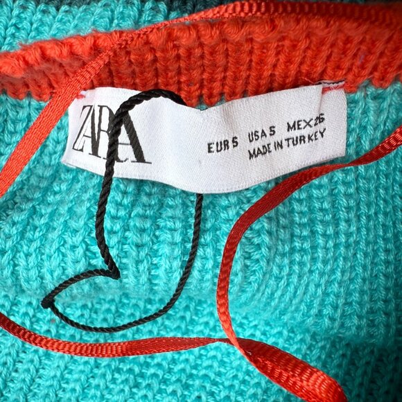 ZARA Knit Halter Top Womens Small Turquoise Cropped Festival Retro - Picture 6 of 9